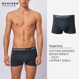 Hanford Men Cotton w/ Spandex Boxer Briefs Ozzy - Iron Gate/Limphet Shell Logo (Single Pack)