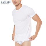 Hanford Men R-Neck Cotton Knit Modern Fit Short Sleeves Shirt - White (Single Pack)