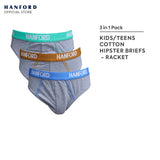 Hanford Kids/Teens Cotton Hipster Briefs Racket - Gray Melange with Assorted Garters (3in1 Pack)