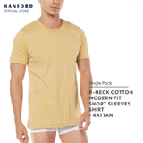 Hanford Men Teens R-Neck Cotton Knit Modern Fit Short Sleeves Shirt - Rattan (SinglePack)