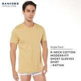 Hanford Men Teens R-Neck Cotton Knit Modern Fit Short Sleeves Shirt - Rattan (SinglePack)