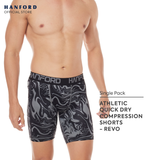 Hanford Athletic Men Pro Cool Quick Dry Compression Shorts Revo - Black / Swirl Print (Single Pack)