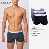 Hanford Men Natural Cotton Knit Boxer Briefs No Spandex OG Rhode - Melange (3in1 Pack) S-2X