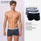 Hanford Men Natural Cotton Knit Boxer Briefs No Spandex OG Rhode - Melange (3in1 Pack) S-2X