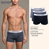 Hanford Men Natural Cotton Knit Boxer Briefs No Spandex OG Rhode - Melange (3in1 Pack) S-2X