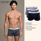 Hanford Men Natural Cotton Knit Boxer Briefs No Spandex OG Rhode - Melange (3in1 Pack) S-2X