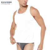 Hanford Men Regular Cotton Rib Tank - White Ribbed Fabric (Single Pack)