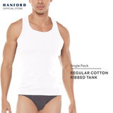 Hanford Men Regular Cotton Rib Tank - White Ribbed Fabric (Single Pack)