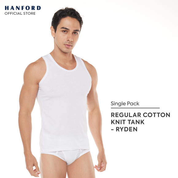 Hanford Men Regular Cotton Knit Single Jersey Tank Ryden - White (Single Pack)