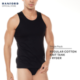 Hanford Men Regular Cotton Knit Single Jersey Tank Ryder - Black (Single Pack)