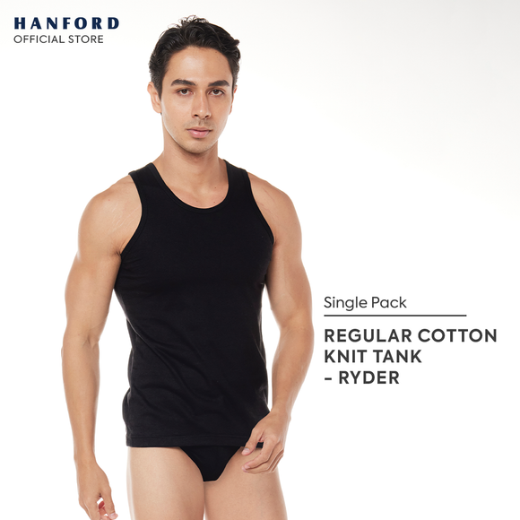 Hanford Men Regular Cotton Knit Single Jersey Tank Ryder - Black (Single Pack)