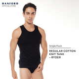 Hanford Men Regular Cotton Knit Single Jersey Tank Ryder - Black (Single Pack)