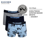 Hanford Kids/Teens Cotton Hipster Boxer Briefs Sharky - Shark Print  (3in1 Pack)