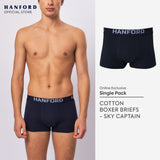 Hanford Men Natural Cotton Knit Comfort Boxer Briefs (No Spandex) - Sky Captain (Single Pack) S-4X Big Plus Size