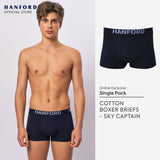 Hanford Men Natural Cotton Knit Comfort Boxer Briefs (No Spandex) - Sky Captain (Single Pack) S-4X Big Plus Size