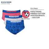 Hanford Kids/Teens Premium Ribben Cotton Hipster Briefs Soccer Print - Assorted (3in1 Pack)