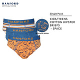 Hanford Kids/Teens Cotton Hipster Briefs Space - Space Rocks Astronaut & Stripe Print (3in1 Pack)