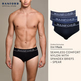 Hanford Men Seamless Seam Free No Seam Comfort Soft Nylon with Spandex Briefs Itch Free Spear - Assorted (3in1 Pack)