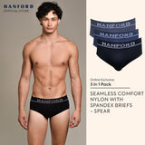 Hanford Men Seamless Seam Free No Seam Comfort Soft Nylon with Spandex Briefs Itch Free Spear - Assorted (3in1 Pack)