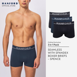 Hanford Men Seamless Seam Free No Seam Comfort Soft Nylon with Spandex Boxer Briefs Itch Free Spence - Assorted (3in1 Pack)