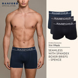 Hanford Men Seamless Seam Free No Seam Comfort Soft Nylon with Spandex Boxer Briefs Itch Free Spence - Assorted (3in1 Pack)