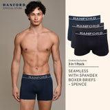Hanford Men Seamless Seam Free No Seam Comfort Soft Nylon with Spandex Boxer Briefs Itch Free Spence - Assorted (3in1 Pack)