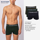 Hanford Men Seamless Seam Free No Seam Comfort Soft Nylon with Spandex Boxer Briefs Itch Free Spyro - Assorted (3in1 Pack)