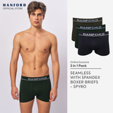 Hanford Men Seamless Seam Free No Seam Comfort Soft Nylon with Spandex Boxer Briefs Itch Free Spyro - Assorted (3in1 Pack)