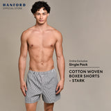 Hanford Men 100% Premium Cotton Woven Boxer Shorts Stark - Stripe (1PC/SinglePack)