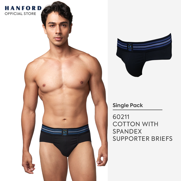 Hanford Athletic Men Cotton w/ Spandex Supporter Briefs - Black (Single Pack)