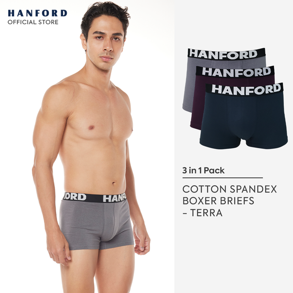 Hanford Men Cotton w/ Spandex Boxer Briefs Terra - Assorted Colors (3in1 Pack)