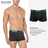 Hanford Men Cotton w/ Spandex Boxer Briefs Travis - Raven (Single Pack)