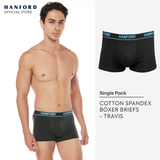 Hanford Men Cotton w/ Spandex Boxer Briefs Travis - Raven (Single Pack)