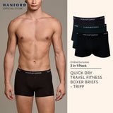 Hanford Men Quick Dry Polyester with Spandex Travel Fitness Boxer Briefs - Assorted (3in1 Pack)
