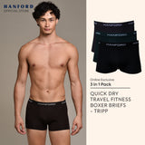Hanford Men Quick Dry Polyester with Spandex Travel Fitness Boxer Briefs - Assorted (3in1 Pack)