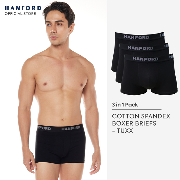 Hanford Men Cotton w/ Spandex Boxer Briefs Tuxx - Black (3in1 Pack)