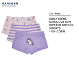 Hanford Kids Girls Teens Regular Cotton Hipster Boyleg Shorts Unicorn - Assorted Print (3in1 Pack)