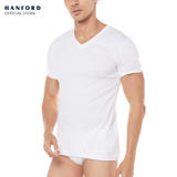 Hanford Men V-Neck Cotton Knit Modern Fit Short Sleeves Shirt - White (Single Pack)