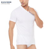 Hanford Men V-Neck Cotton Knit Modern Fit Short Sleeves Shirt - White (Single Pack)