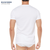 Hanford Men V-Neck Cotton Knit Modern Fit Short Sleeves Shirt - White (Single Pack)