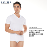 Hanford Men V-Neck Cotton Knit Modern Fit Short Sleeves Shirt - White (Single Pack)