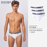 Hanford Men Regular Cotton Briefs V103 - White (3in1 Pack)