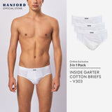 Hanford Men Regular Cotton Briefs Inside Garter V303 - White (3in1 Pack)