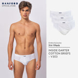 Hanford Men Regular Cotton Briefs Inside Garter V303 - White (3in1 Pack)