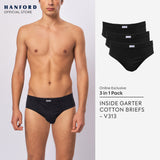 Hanford Men Regular Cotton Briefs Inside Garter V313 - Black (3in1 Pack)