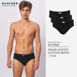 Hanford Men Regular Cotton Briefs Inside Garter V313 - Black (3in1 Pack)