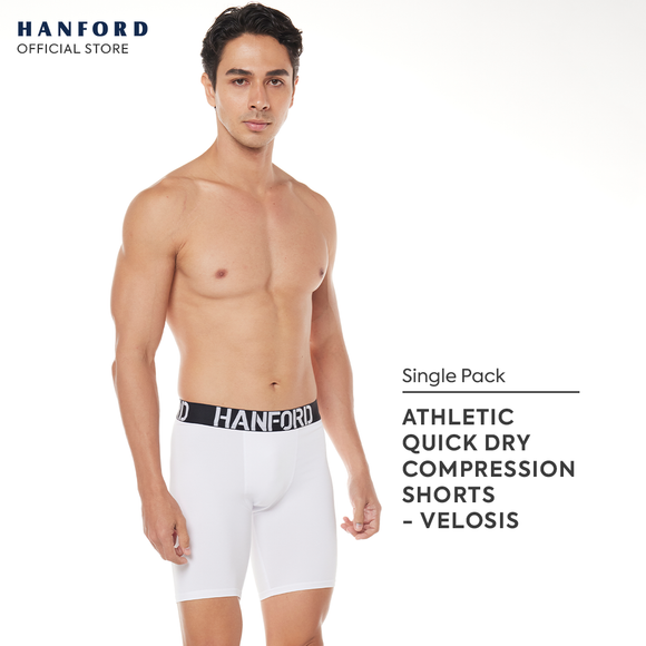 Hanford Athletic Men Pro Cool Quick Dry Compression Shorts Velosis - White (Single Pack)