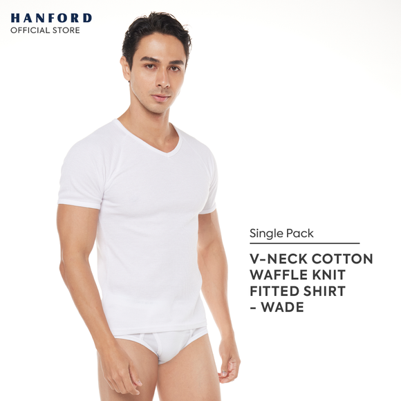 Hanford Men V-Neck Cotton Waffle Knit Muscle Fitted Shirt - Wade (Single Pack)