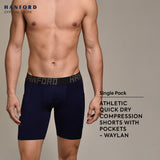 Hanford Athletic Men Pro Cool Quick Dry Compression Shorts with 2 Side Pockets Wayne - Black (Single Pack)