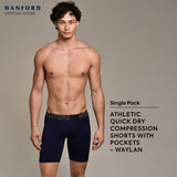 Hanford Athletic Men Pro Cool Quick Dry Compression Shorts with 2 Side Pockets Wayne - Black (Single Pack)